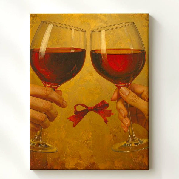 Romantic Toast Canvas – Two Hands Clinking Glasses of Red Wine - Gifitto