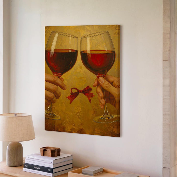 Romantic Toast Canvas – Two Hands Clinking Glasses of Red Wine - Gifitto