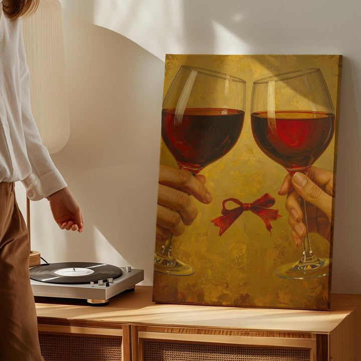 Romantic Toast Canvas – Two Hands Clinking Glasses of Red Wine - Gifitto