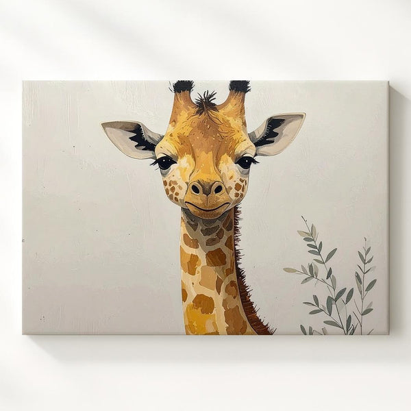 Baby Giraffe with Branch Canvas – Pastel Nursery Wall Art - Gifitto