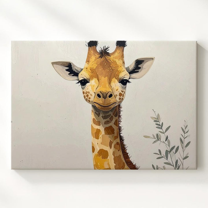 Baby Giraffe with Branch Canvas – Pastel Nursery Wall Art - Gifitto