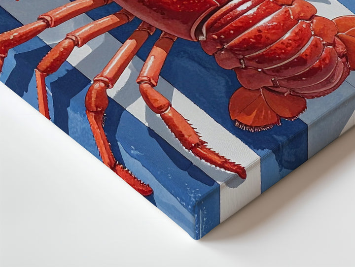 Nautical Lobster Canvas – Bold Red Lobster on Blue & White Striped Background - Gifitto