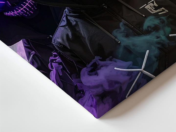 Neon Hooded Figures Canvas – Cyberpunk Masked Trio Wall Art - Gifitto