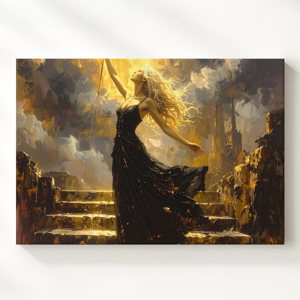 Sorceress of Light Canvas – Epic Fantasy Woman with Glowing Staff Wall Art - Gifitto