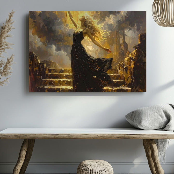 Sorceress of Light Canvas – Epic Fantasy Woman with Glowing Staff Wall Art - Gifitto