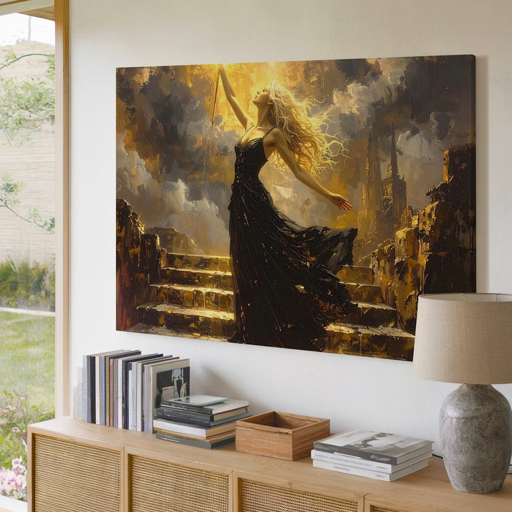 Sorceress of Light Canvas – Epic Fantasy Woman with Glowing Staff Wall Art - Gifitto