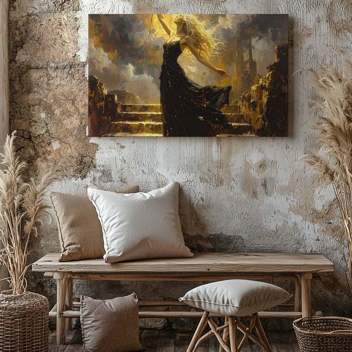 Sorceress of Light Canvas – Epic Fantasy Woman with Glowing Staff Wall Art - Gifitto