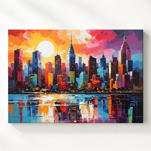 Neon Skyline Futuristic Canvas – Cyber Sunset Cityscape Wall Art - Gifitto
