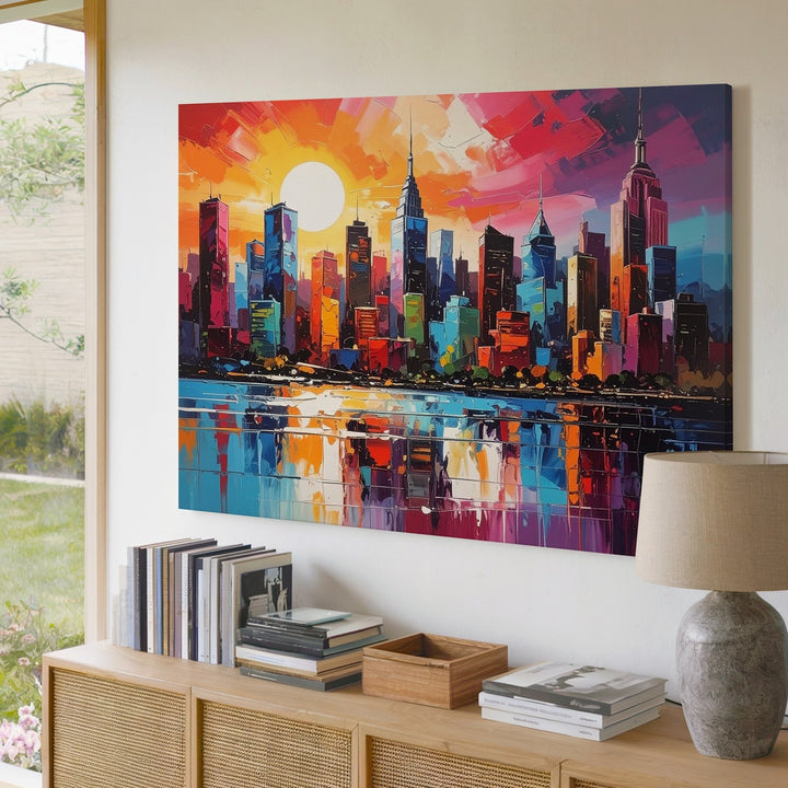 Neon Skyline Futuristic Canvas – Cyber Sunset Cityscape Wall Art - Gifitto