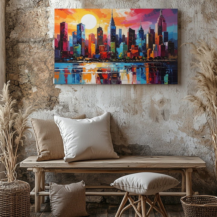 Neon Skyline Futuristic Canvas – Cyber Sunset Cityscape Wall Art - Gifitto
