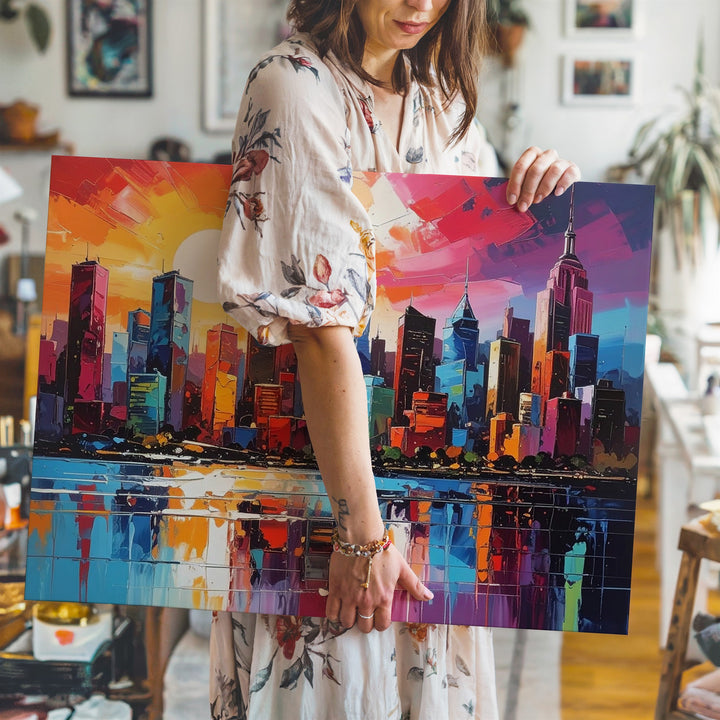 Neon Skyline Futuristic Canvas – Cyber Sunset Cityscape Wall Art - Gifitto