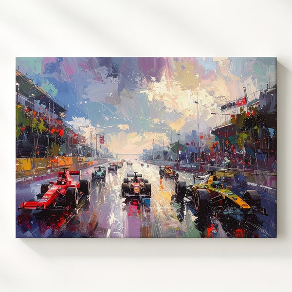 Impressionist Formula 1 Canvas – High-Speed Rain Race with Painterly Motion - Gifitto