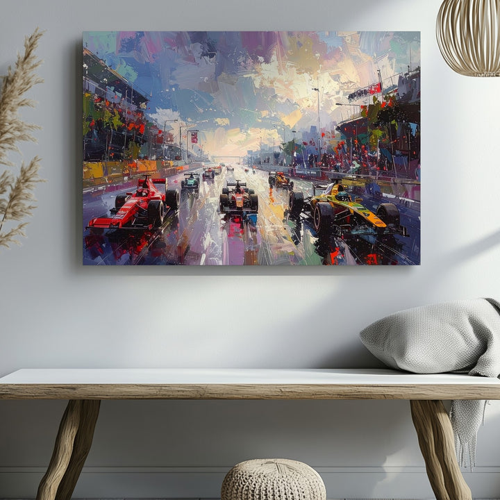 Impressionist Formula 1 Canvas – High-Speed Rain Race with Painterly Motion - Gifitto