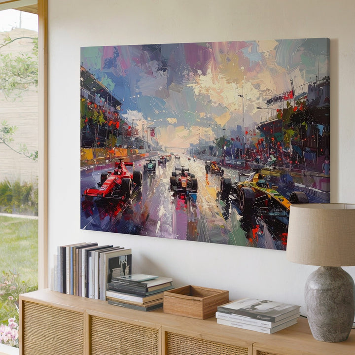 Impressionist Formula 1 Canvas – High-Speed Rain Race with Painterly Motion - Gifitto