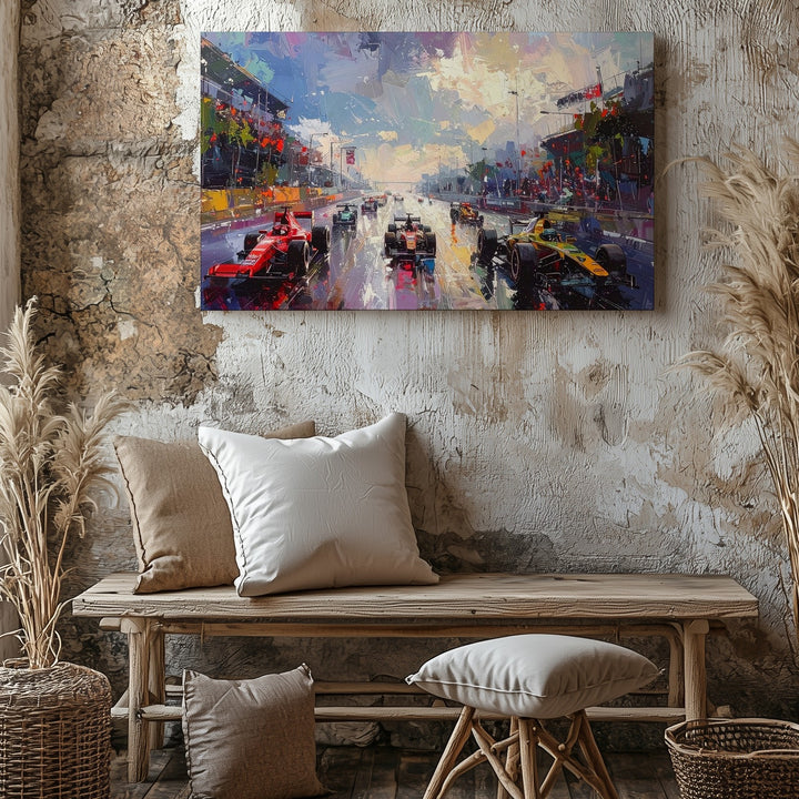 Impressionist Formula 1 Canvas – High-Speed Rain Race with Painterly Motion - Gifitto