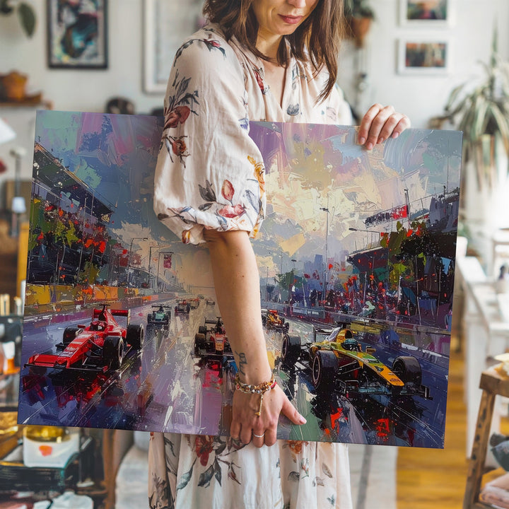 Impressionist Formula 1 Canvas – High-Speed Rain Race with Painterly Motion - Gifitto