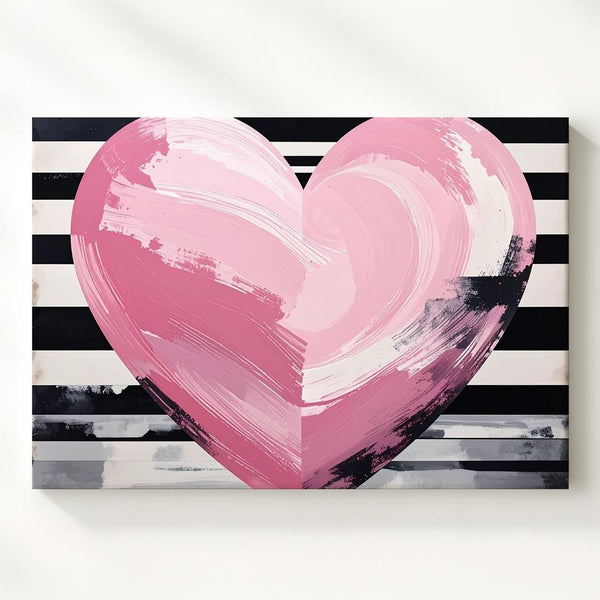 Striped Heart Canvas – Modern Chic Wall Art with Painted Pink Heart - Gifitto