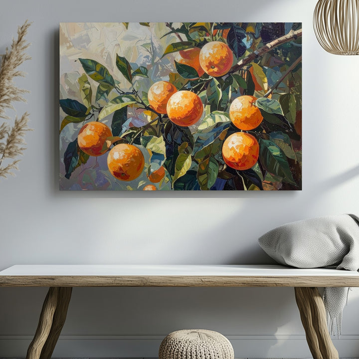 Lush Orange Grove Canvas – Impressionist Fruit & Foliage Wall Art - Gifitto