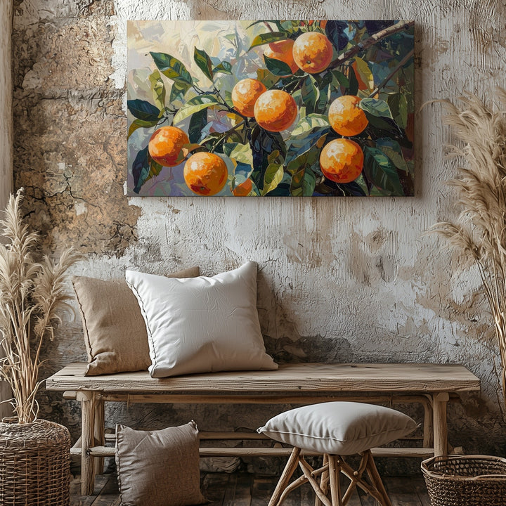 Lush Orange Grove Canvas – Impressionist Fruit & Foliage Wall Art - Gifitto