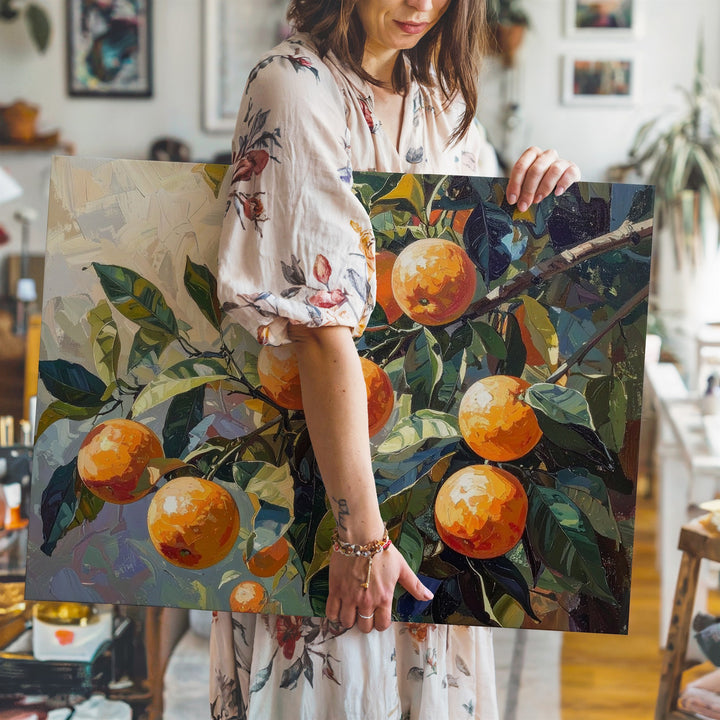 Lush Orange Grove Canvas – Impressionist Fruit & Foliage Wall Art - Gifitto