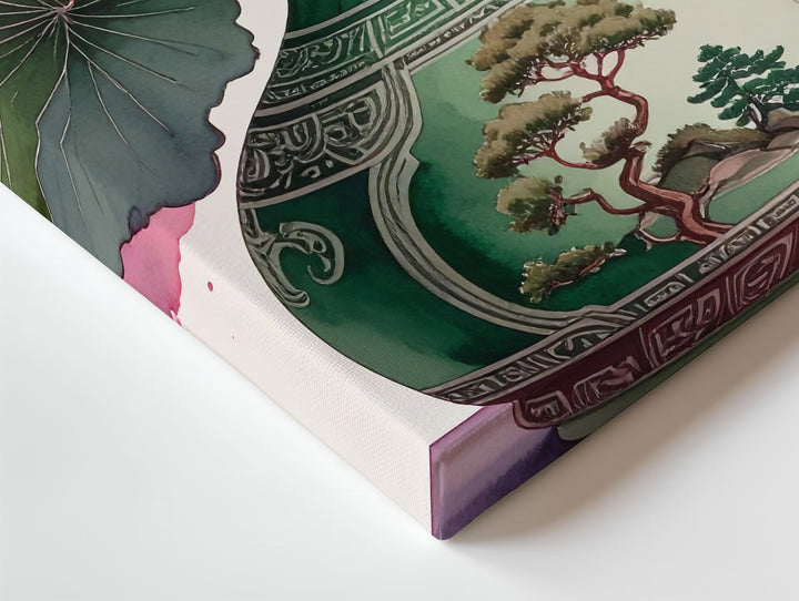 Whimsical Vase & Bloom Canvas – Minimalist Watercolor with Asian Landscape Motif - Gifitto