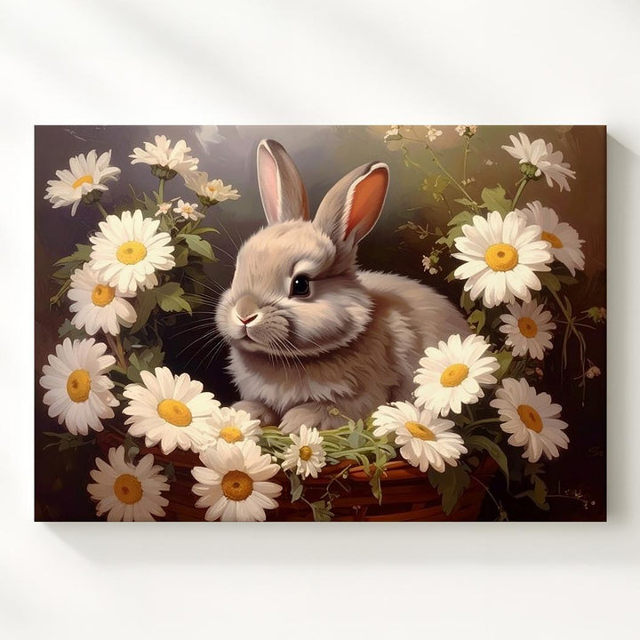 Daisy Rabbit Portrait Canvas – Serene Springtime Wall Art - Gifitto