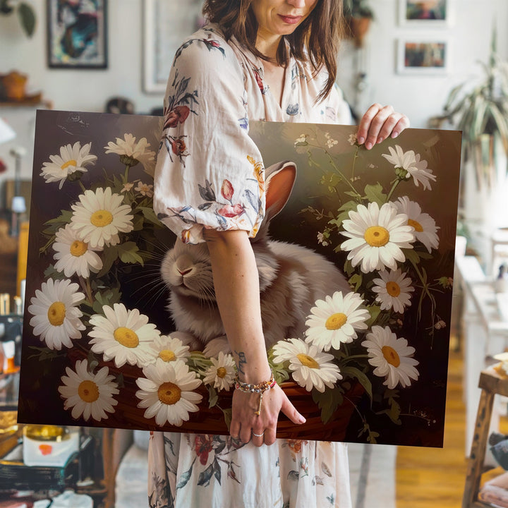 Daisy Rabbit Portrait Canvas – Serene Springtime Wall Art - Gifitto