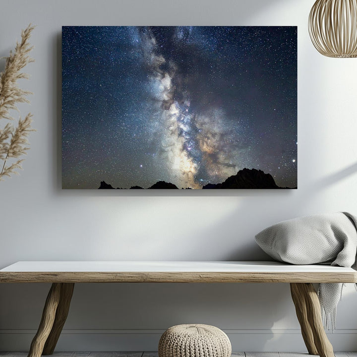 Vertical Milky Way Canvas – Radiant Galactic Core Over Mountain Silhouettes - Gifitto