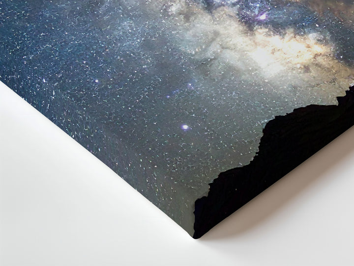 Vertical Milky Way Canvas – Radiant Galactic Core Over Mountain Silhouettes - Gifitto