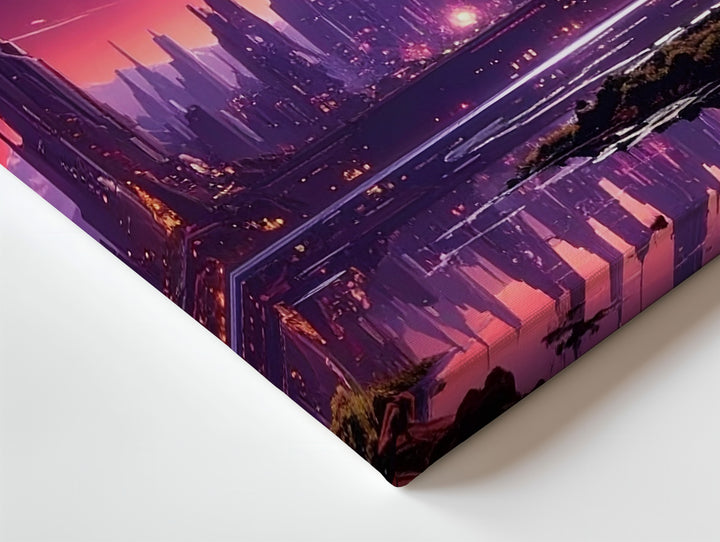 Alien Cityscape Canvas – Futuristic Spires and Glowing Planet - Gifitto