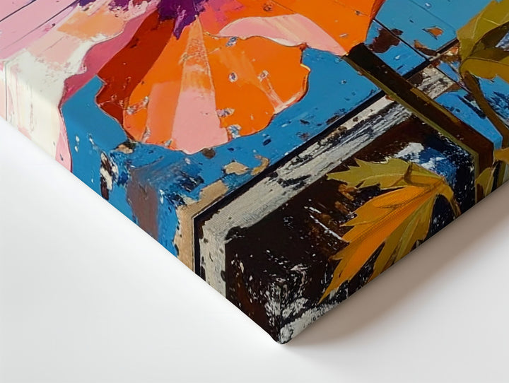 Vibrant Poppy Bloom Canvas – Bold Floral Art on Turquoise Wood Texture - Gifitto