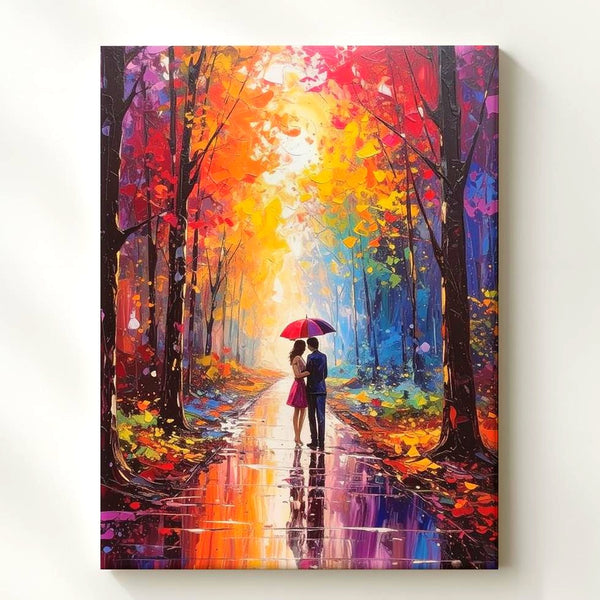 Romantic Forest Walk Canvas – Couple Under Glowing Umbrella - Gifitto