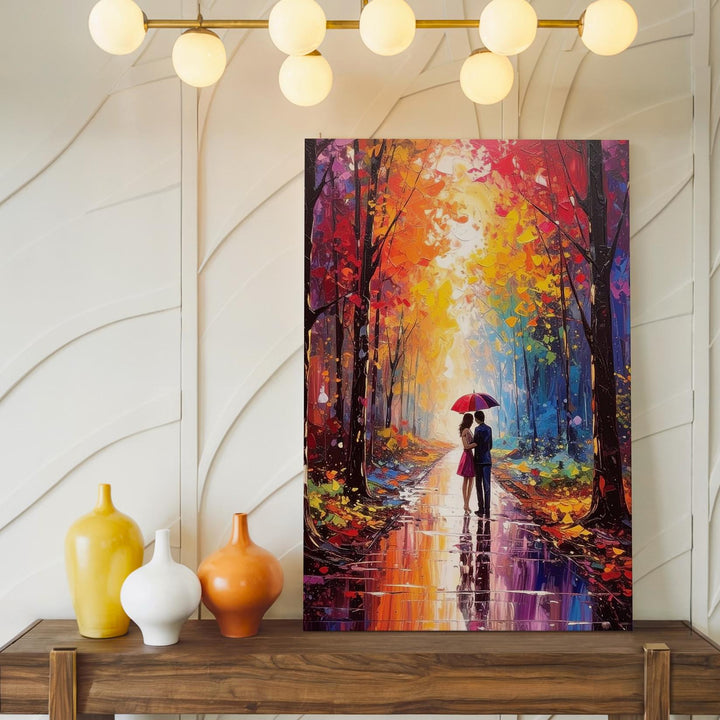 Romantic Forest Walk Canvas – Couple Under Glowing Umbrella - Gifitto