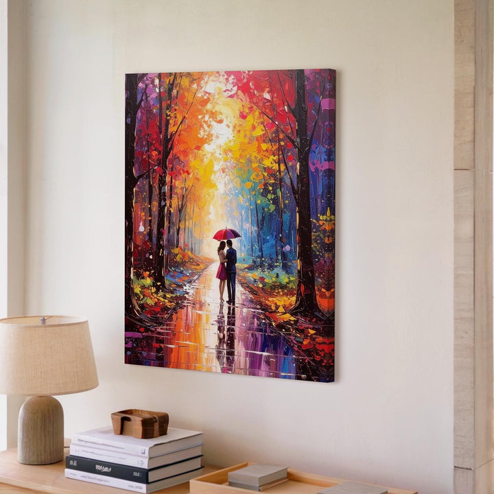 Romantic Forest Walk Canvas – Couple Under Glowing Umbrella - Gifitto