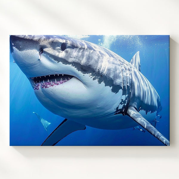 Head-On Great White Shark Canvas – Underwater Predator Portrait