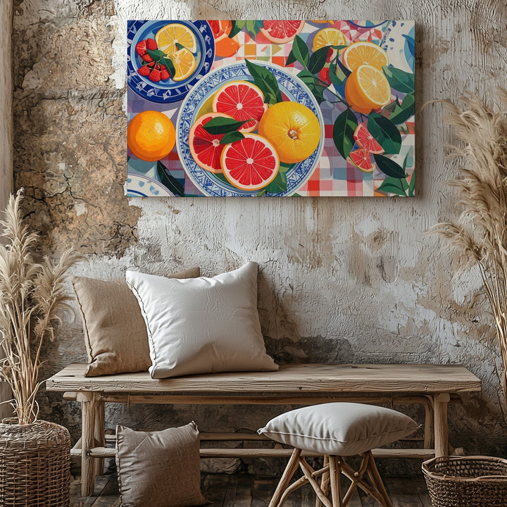 Citrus Picnic Pattern Canvas – Vibrant Market-Inspired Fruit & Dish Art - Gifitto
