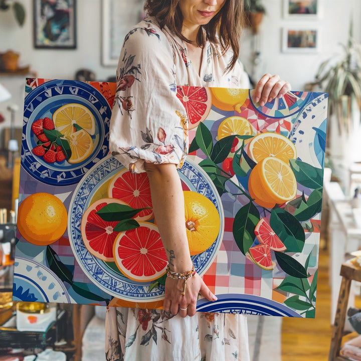 Citrus Picnic Pattern Canvas – Vibrant Market-Inspired Fruit & Dish Art - Gifitto