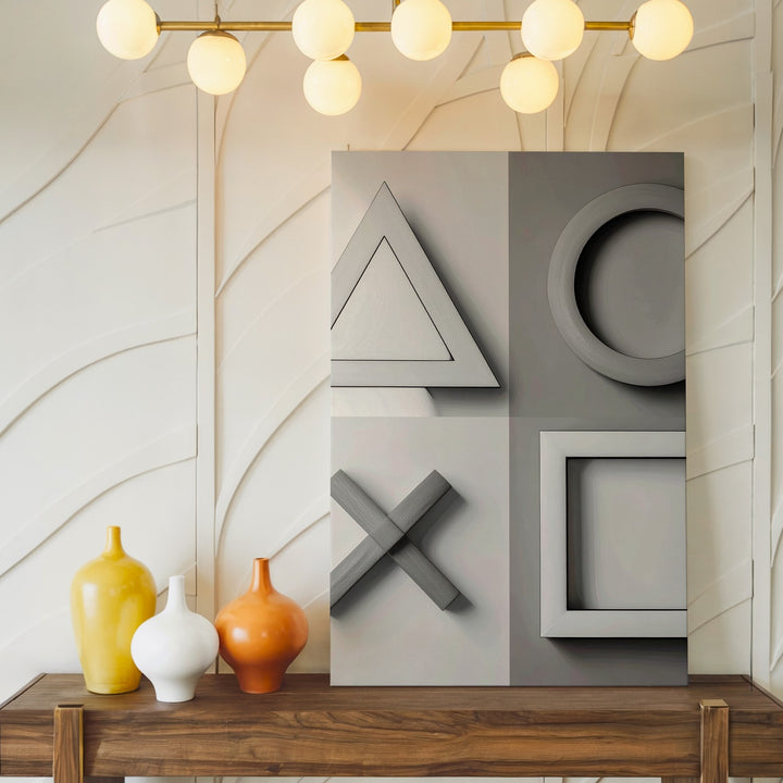 PlayStation Symbols Canvas – Minimalist Black & White Gamer Art - Gifitto