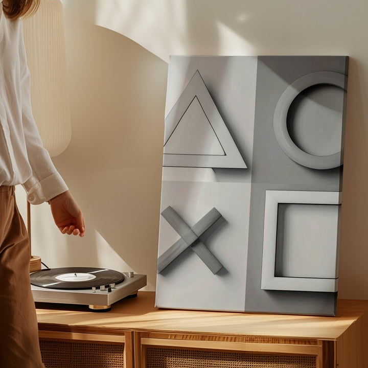 PlayStation Symbols Canvas – Minimalist Black & White Gamer Art - Gifitto