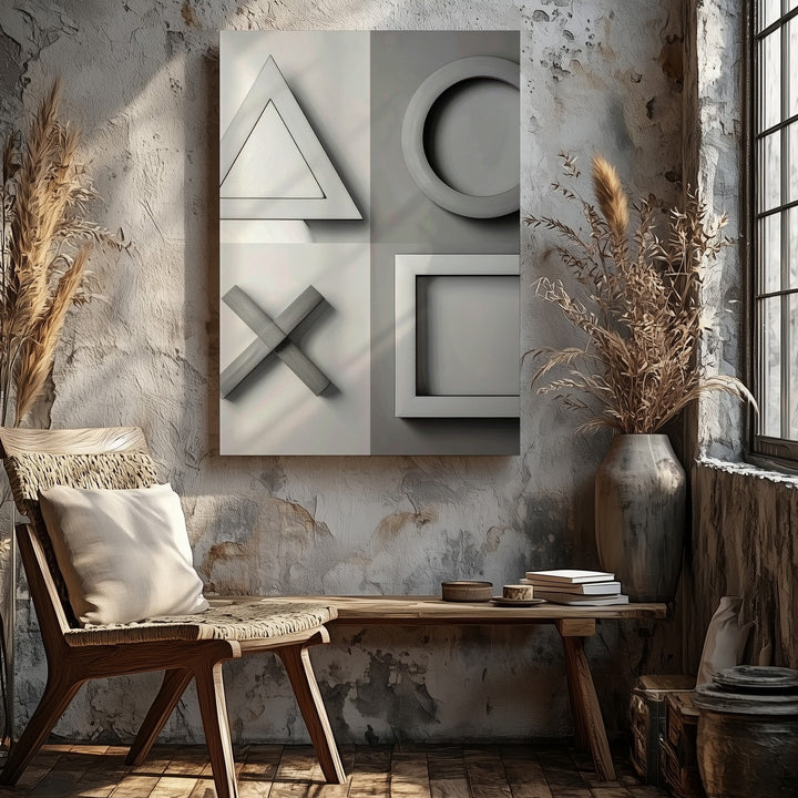 PlayStation Symbols Canvas – Minimalist Black & White Gamer Art - Gifitto