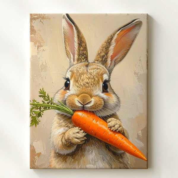 Playful Rabbit with Carrot Canvas – Joyful Spring Wall Art - Gifitto
