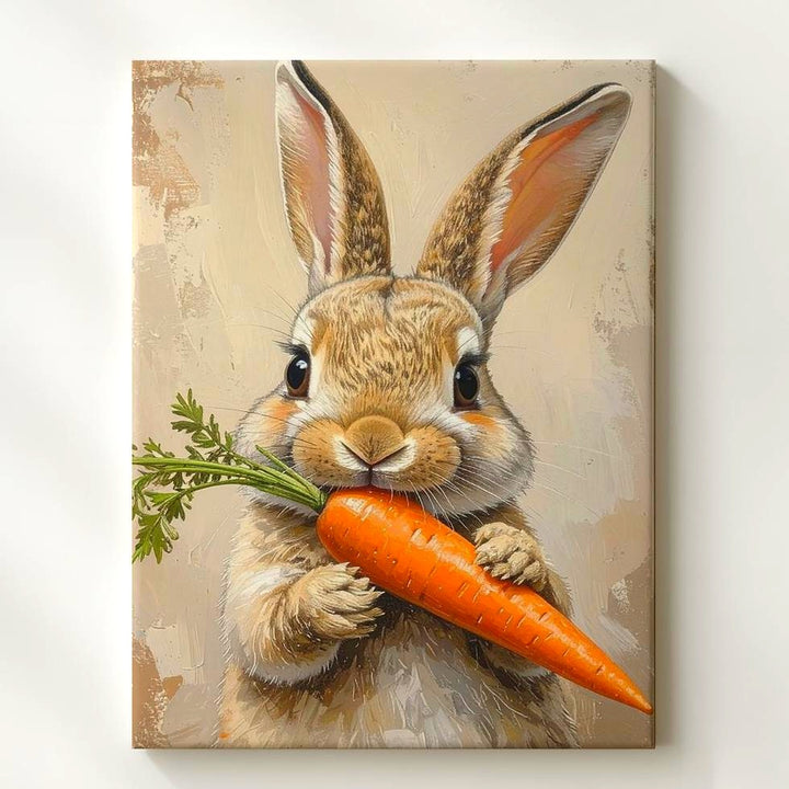 Playful Rabbit with Carrot Canvas – Joyful Spring Wall Art - Gifitto