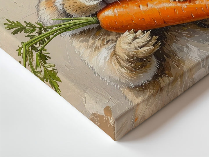 Playful Rabbit with Carrot Canvas – Joyful Spring Wall Art - Gifitto