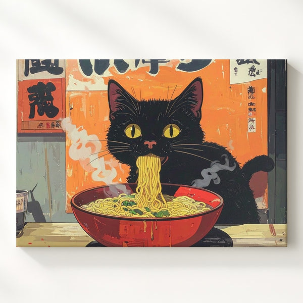 Kawaii Cat Ramen Canvas – Playful Pop-Art Food Illustration - Gifitto