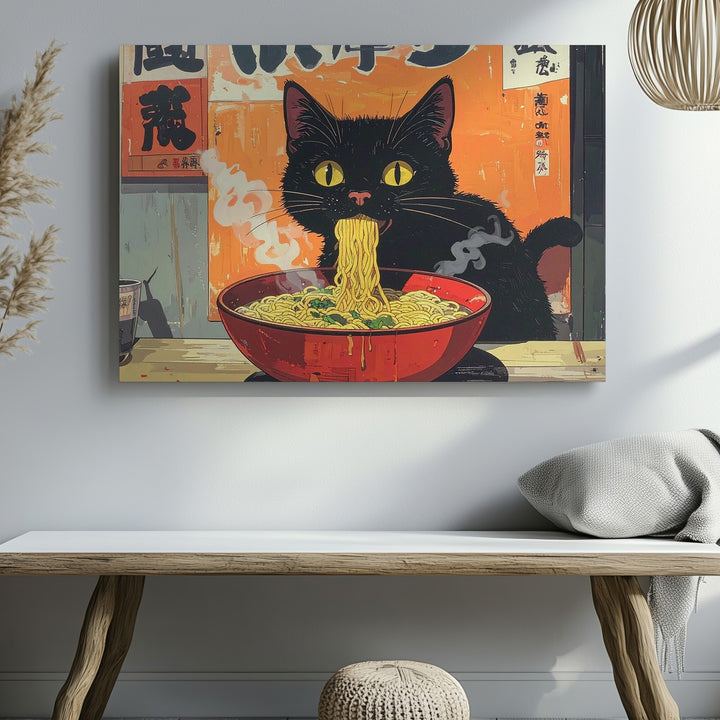 Kawaii Cat Ramen Canvas – Playful Pop-Art Food Illustration - Gifitto