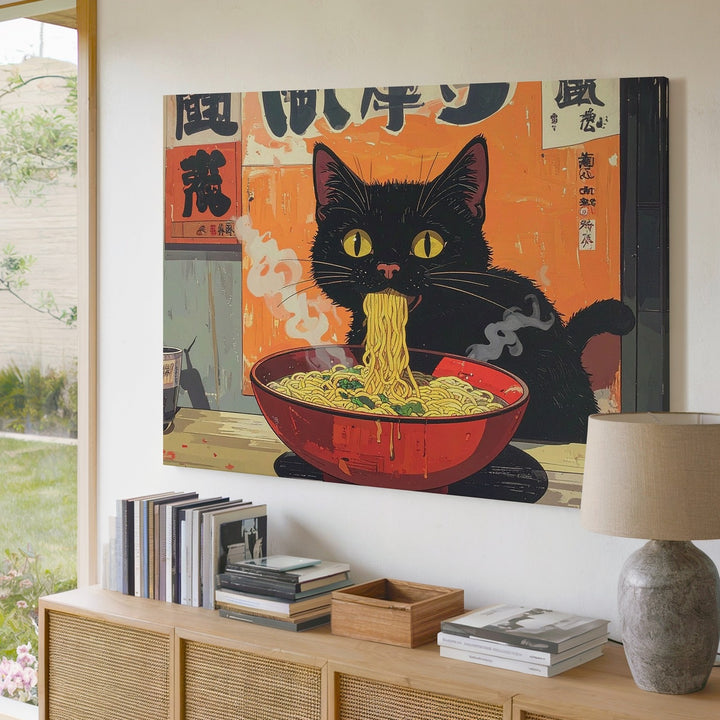 Kawaii Cat Ramen Canvas – Playful Pop-Art Food Illustration - Gifitto