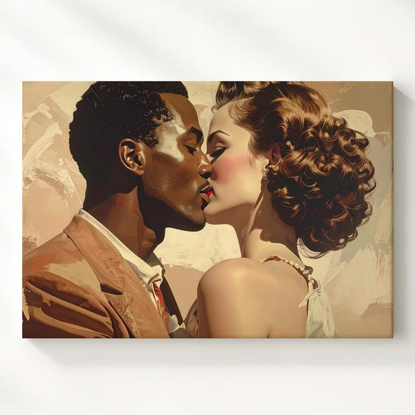 Retro Romance Kiss Canvas – Vintage 1950s Couple in Warm Tones - Gifitto