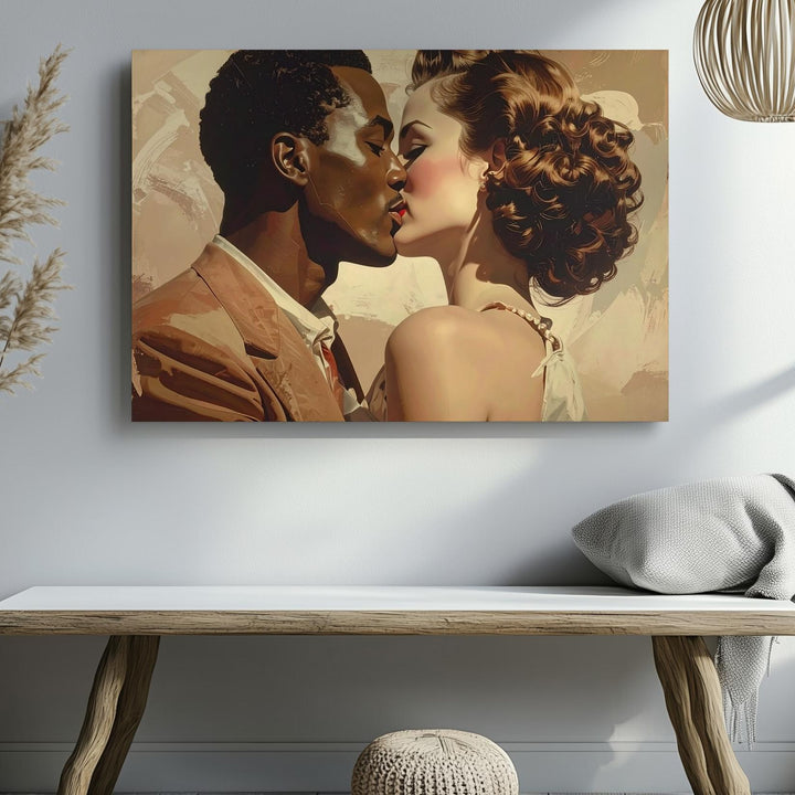 Retro Romance Kiss Canvas – Vintage 1950s Couple in Warm Tones - Gifitto