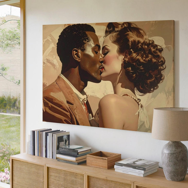 Retro Romance Kiss Canvas – Vintage 1950s Couple in Warm Tones - Gifitto