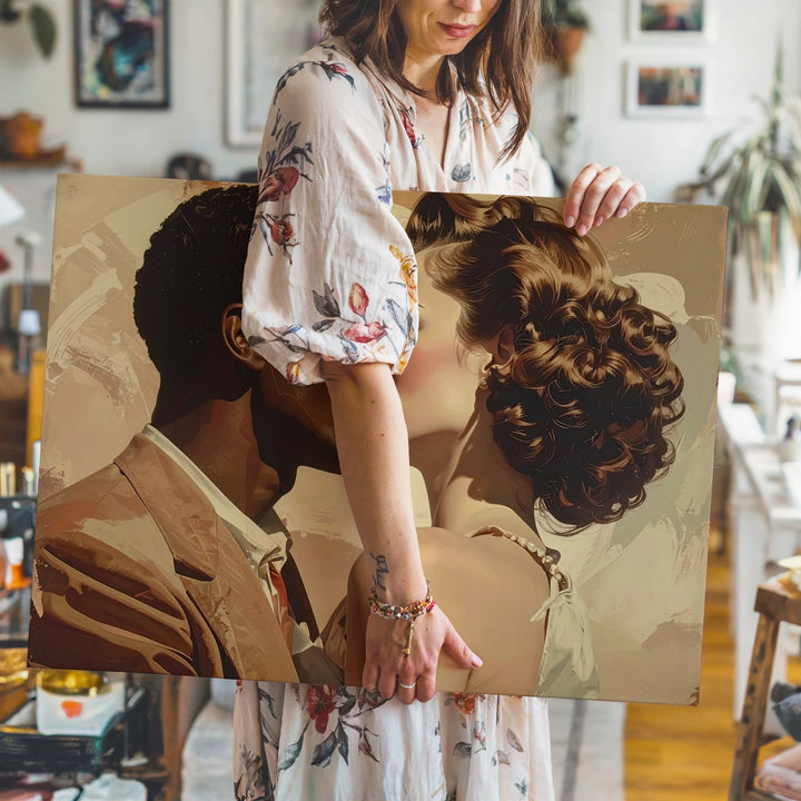 Retro Romance Kiss Canvas – Vintage 1950s Couple in Warm Tones - Gifitto